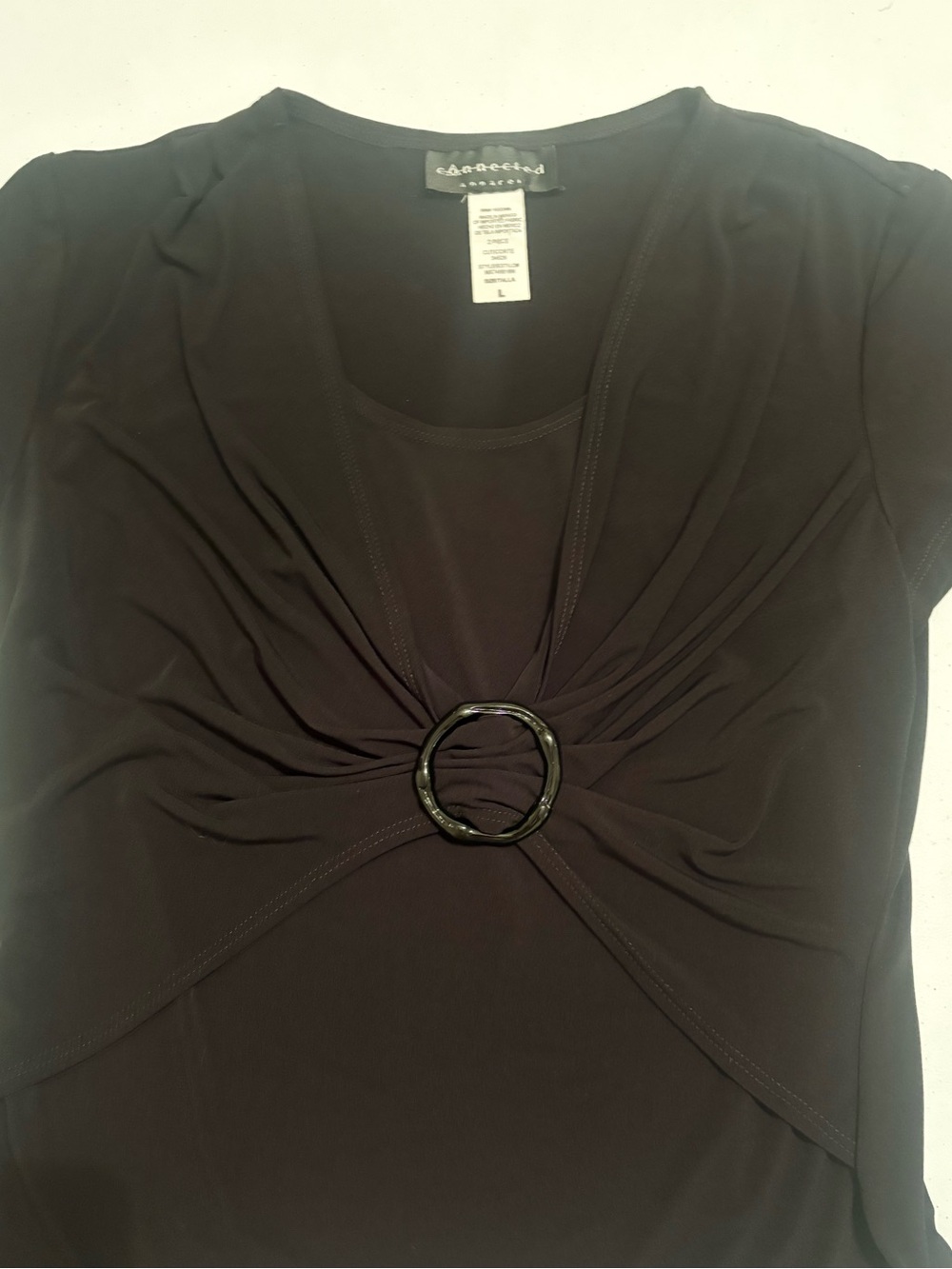 Apt. 9 Black Short Sleeve Top with Front Ring Accent